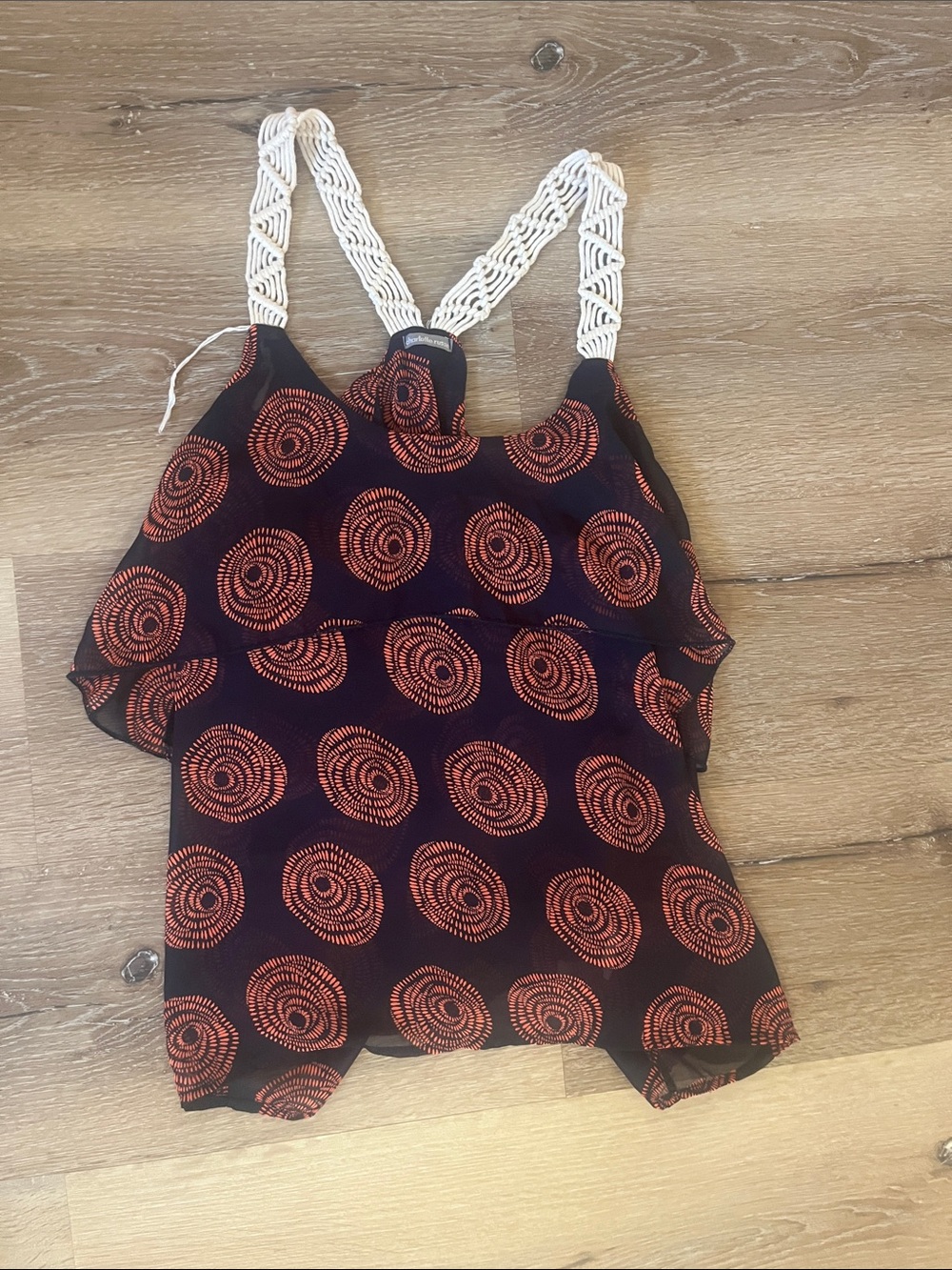 Navy & Orange Printed Camisole with Braided White Straps